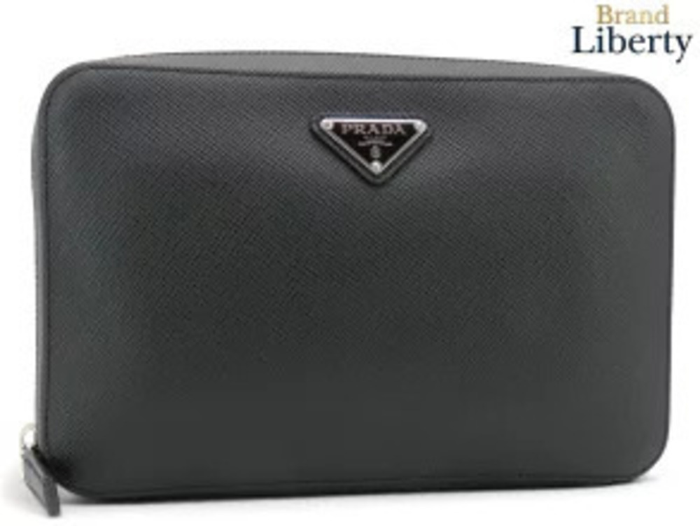 Prada Saffiano Cuir Shoulder Bag Clutch Handbag Hand Pouch Clutch NERO Black